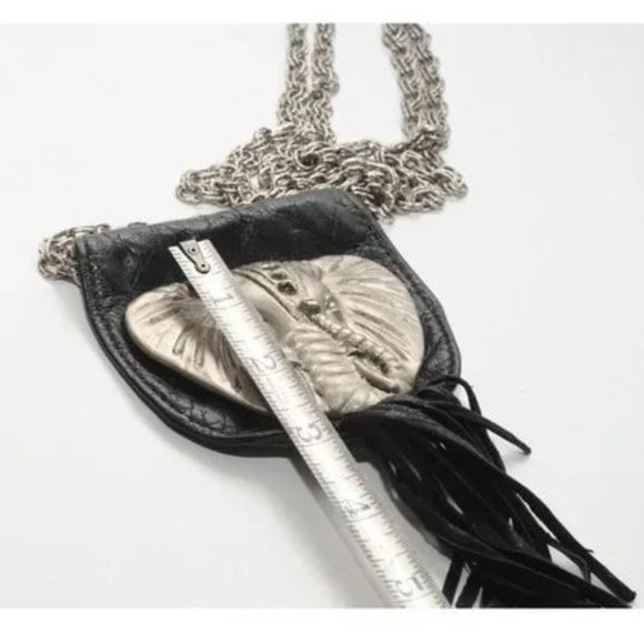 ONE of a KIND! Unique Statement Necklace Vintage Elephant Head Metal and Leather - Picture 9 of 10